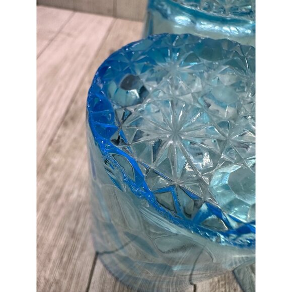 Vtg Drinking Glass Tumblers Aqua Electric Blue Diamond Quilted 3.5" Tall Set 4 - Picture 3 of 7